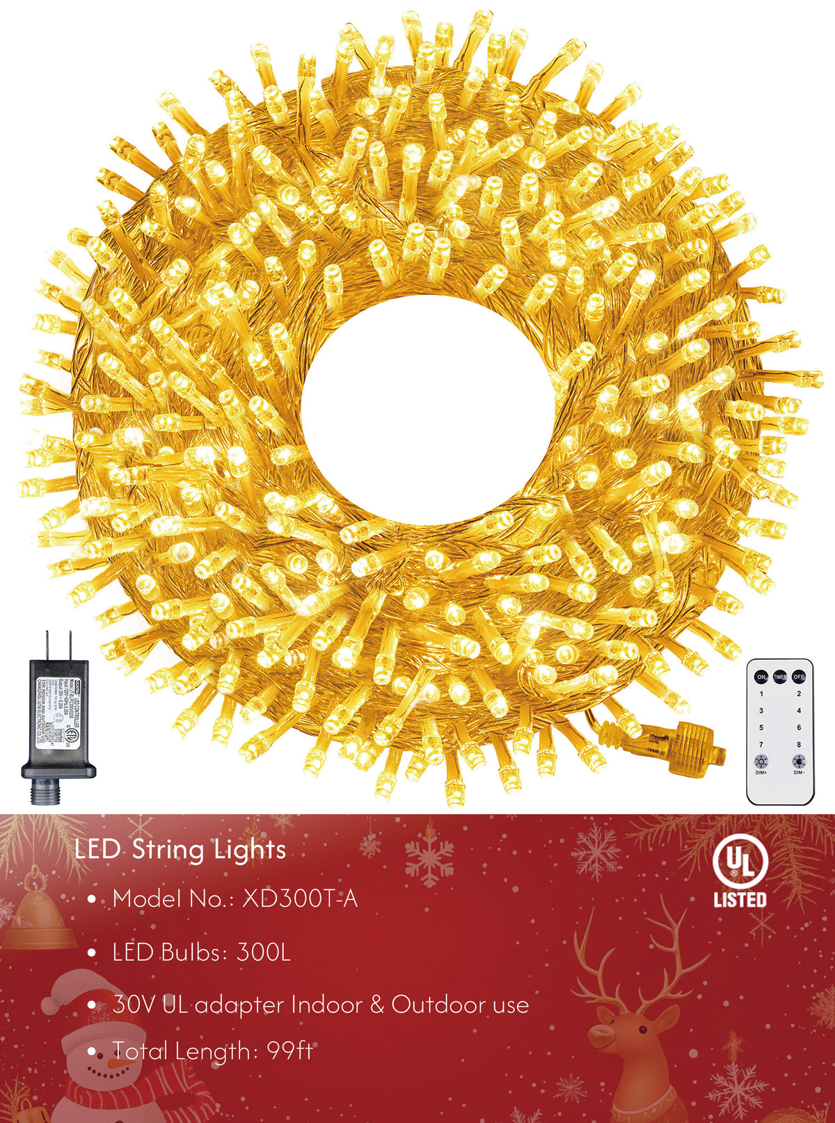 LED Christmas String Lights with Timer Remote & Modes