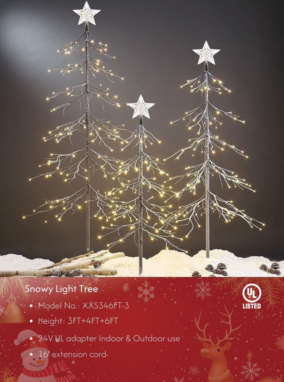 Lightshare Snowy Fir Tree: Christmas Tree with Warm White Lights – Indoor and Outdoor Options and Various Sizes and Packs
