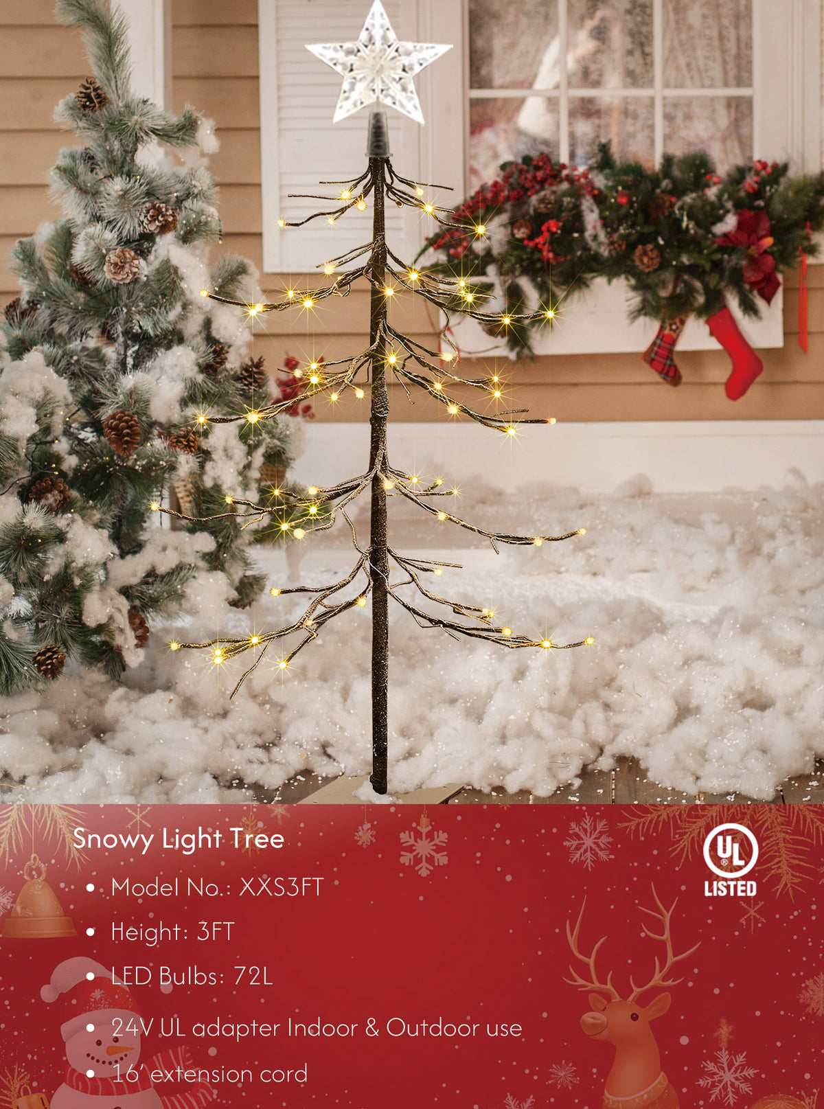 Lightshare Snowy Fir Tree: Christmas Tree with Warm White Lights – Indoor and Outdoor Options and Various Sizes and Packs