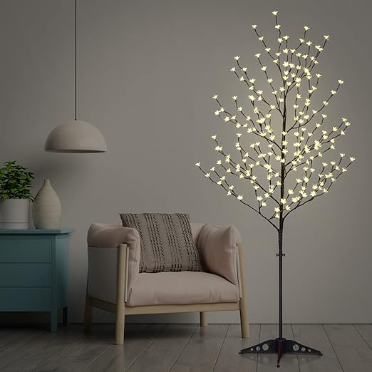 Set of 3 Lighted Cherry Blossom Trees, Multicolor and Warm White Options