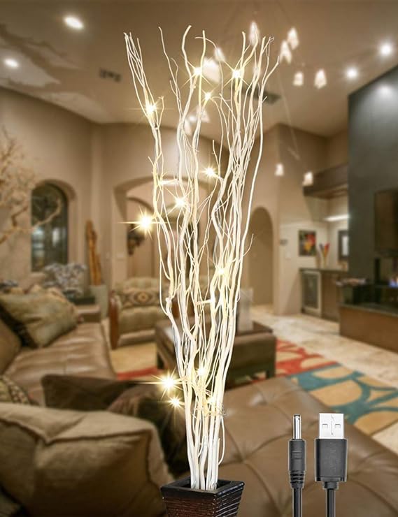 Lighted Natural Willow Twig Branch for Home Decoration, USB Plug-in and Battery Powered