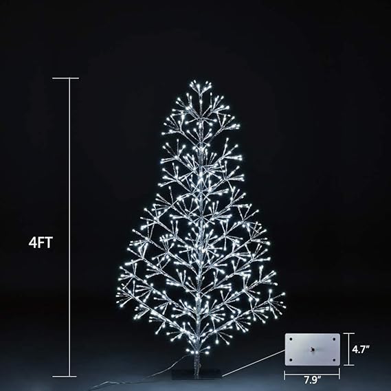 4ft Artificial Christmas Tree Light, Cold White, Silver Finish