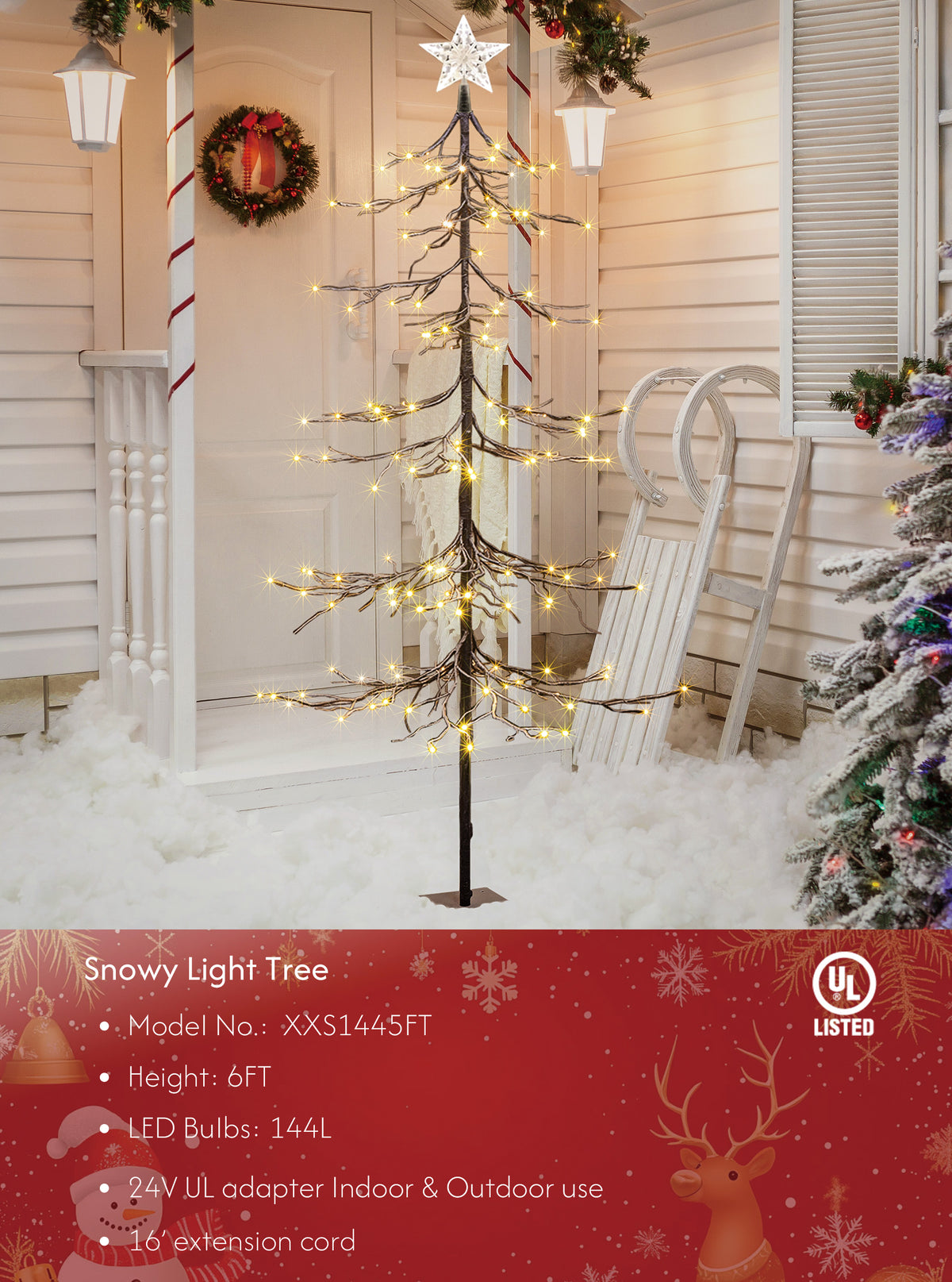 Lightshare Snowy Fir Tree: Christmas Tree with Warm White Lights – Indoor and Outdoor Options and Various Sizes and Packs