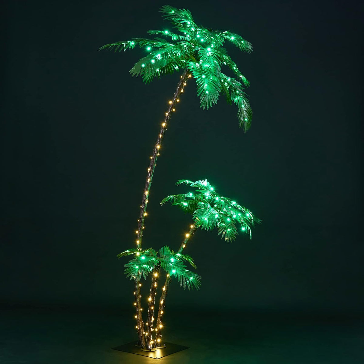 Lighted 6FT Gorgeous Palm Tree 3-Trunk Artificial Palm Tree 203LED Lights for Decoration Outdoor and Indoors Tiki Bar Christmas Patio Pool