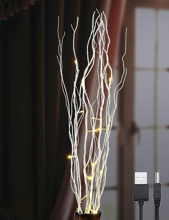 Lighted Natural Willow Twig Branch for Home Decoration, USB Plug-in and Battery Powered
