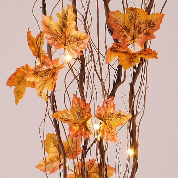 36IN Natural Willow Twigs with Maple Leaf, Brown Finish