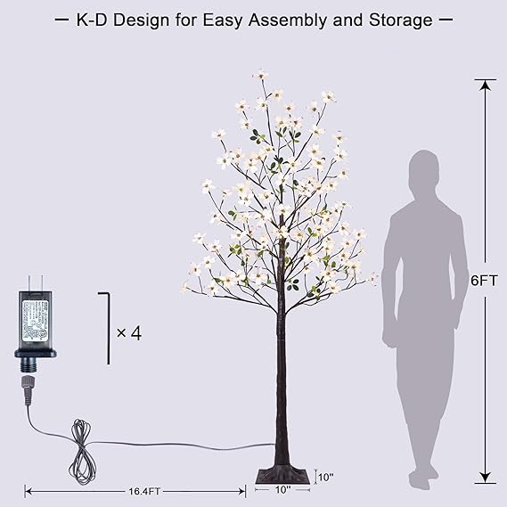 6 ft Lighted Dogwood Flower Tree - 120 LED Artificial Tree for Christmas & Home Decoration