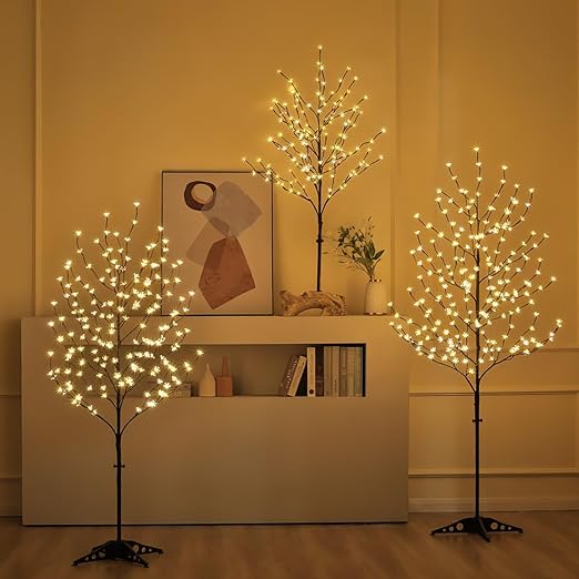 Set of 3 Lighted Cherry Blossom Tree, 4ft, 5ft and 6ft, Warm White