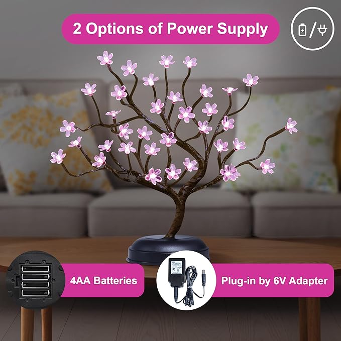 16IN Cherry Blossom Tree Lamp, Pink White