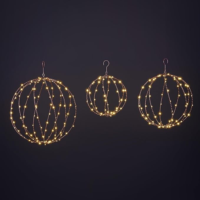 Light Ball Yard Decoration Pathway Lights Sphere Light, Pack of 3 (12'' 16'' 20''), Fold Flat Metal Frame Indoor Outdoor Waterproof Garden Lights, Plug in(Set of 3)