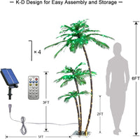 Lighted 6FT Gorgeous Palm Tree 3-Trunk Artificial Palm Tree 203LED Lights for Decoration Outdoor and Indoors Tiki Bar Christmas Patio Pool