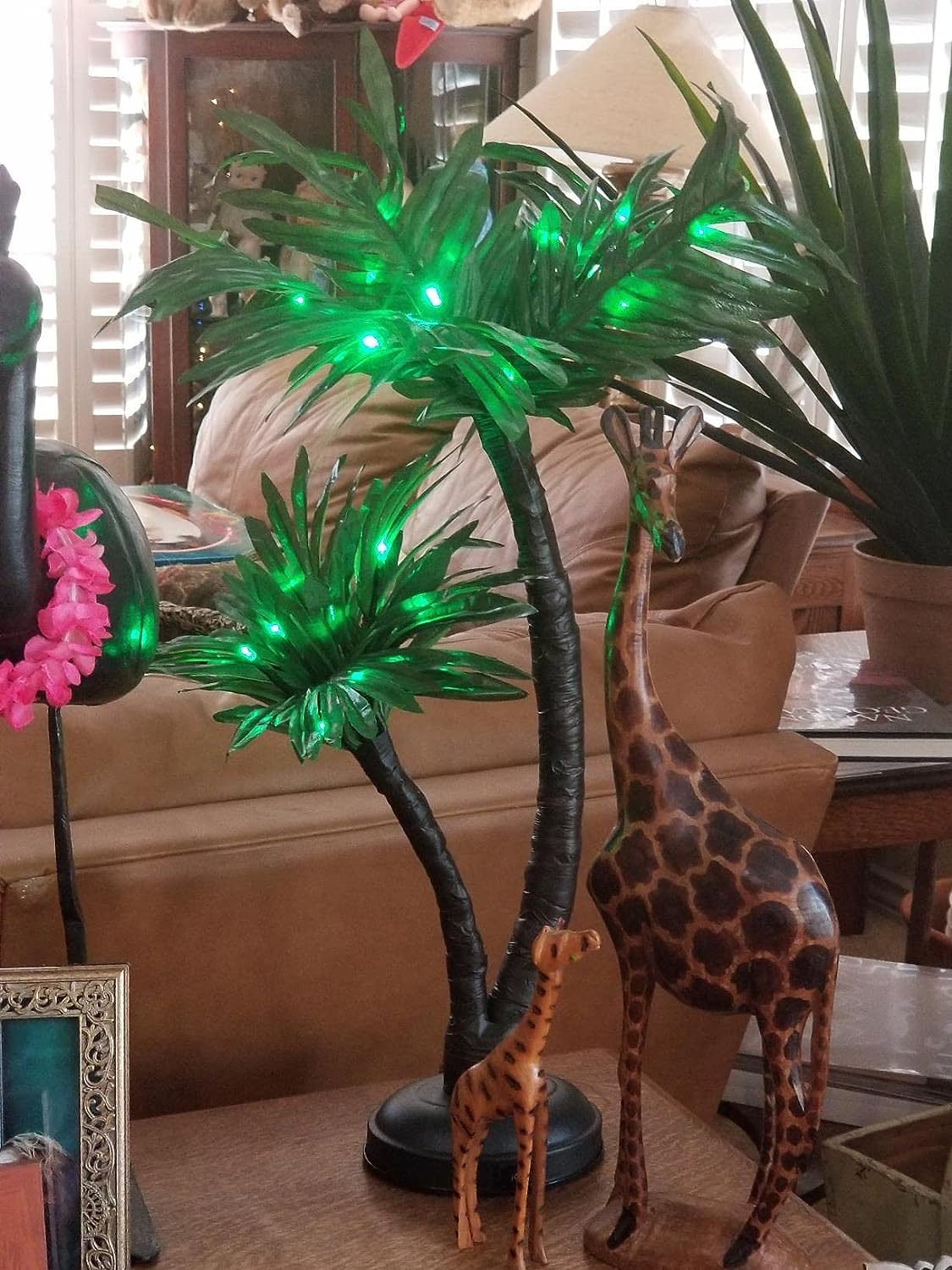 24-Inch Twins Palm Tree Bonsai with Lights