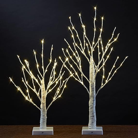 18IN & 24IN LED Birch Tree Lamp, Pack of 2