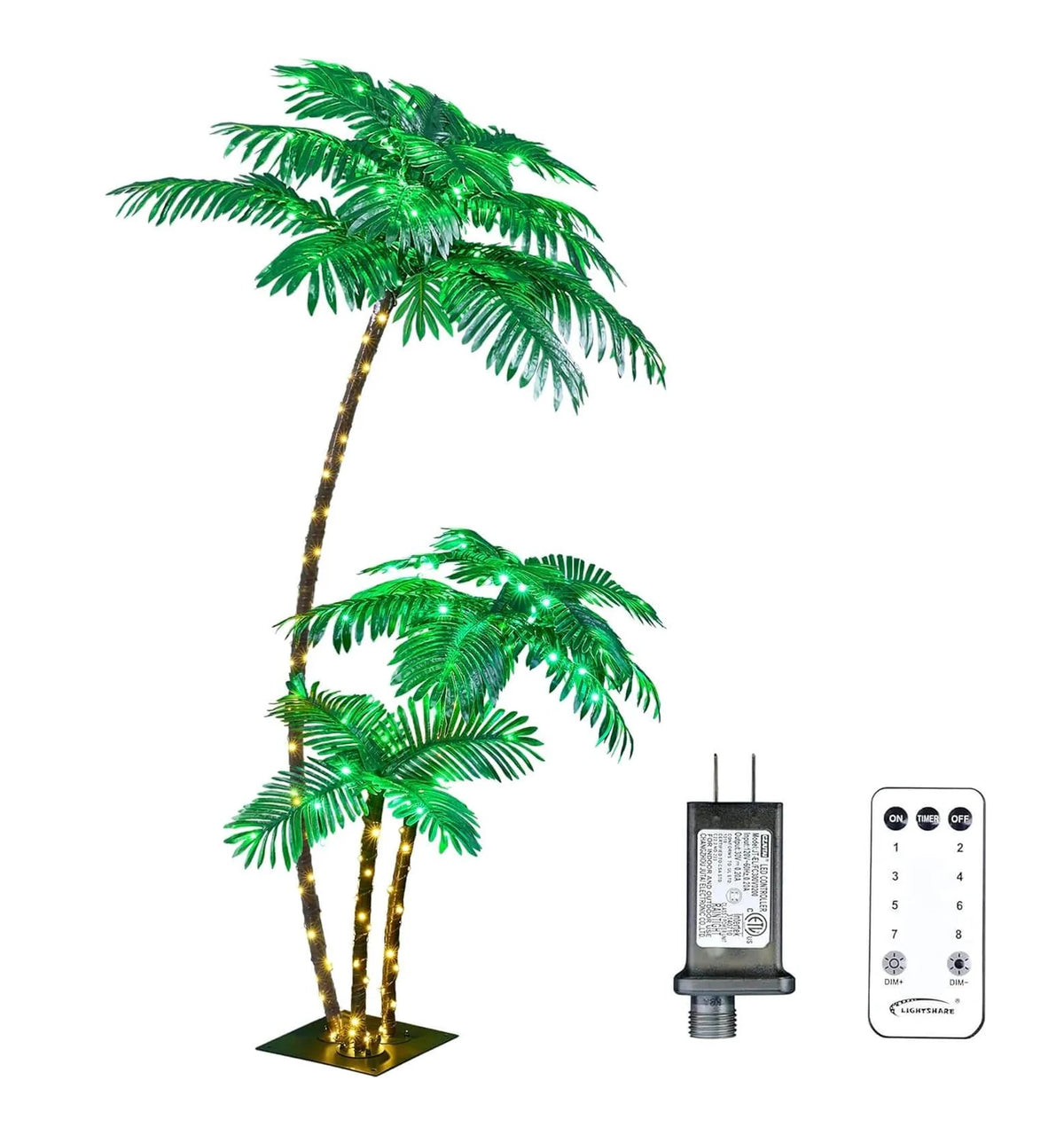 Lighted 6FT Gorgeous Palm Tree 3-Trunk Artificial Palm Tree 203LED Lights for Decoration Outdoor and Indoors Tiki Bar Christmas Patio Pool