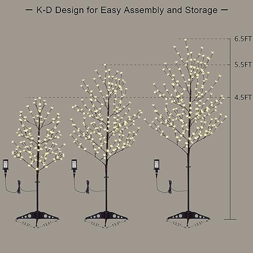 Set of 3 Lighted Cherry Blossom Trees, Multicolor and Warm White Options