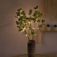 30IN Lighted Eucalyptus Twigs, Dark Green