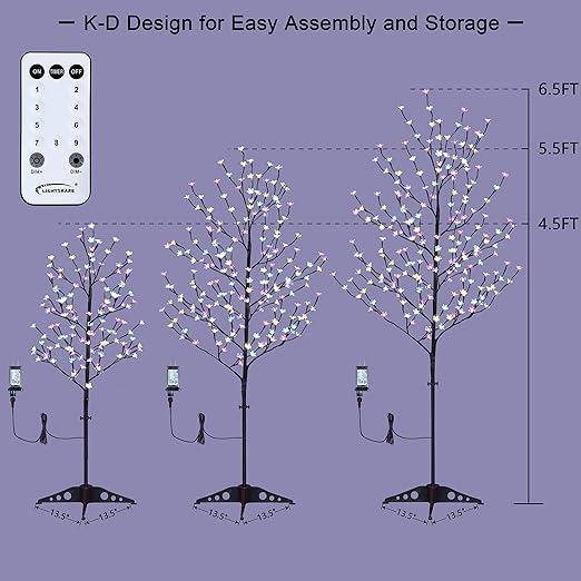 Set of 3 Lighted Cherry Blossom Trees, Multicolor and Warm White Options