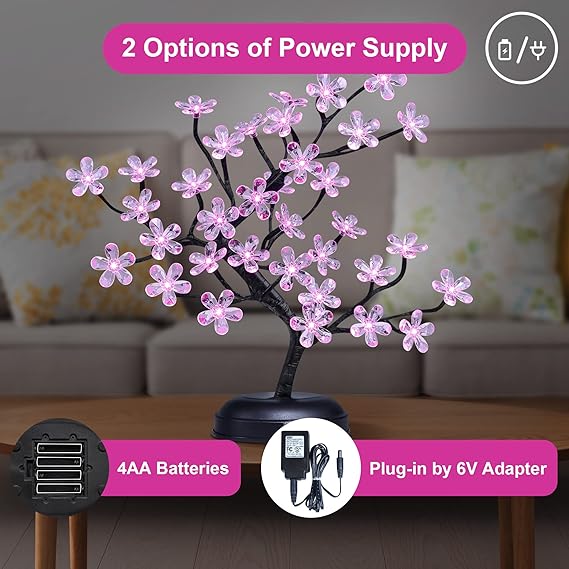 18IN Lighted Cherry Blossom Tree Lamp, Pink White