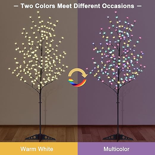 Set of 3 Lighted Cherry Blossom Tree, 4ft, 5ft and 6ft, Multicolor