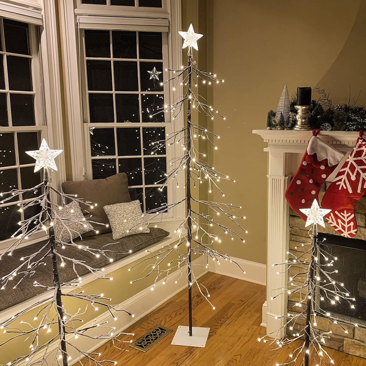 Lightshare Snowy Fir Tree: Christmas Tree with Warm White Lights – Indoor and Outdoor Options and Various Sizes and Packs