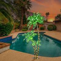 Lighted 6FT Gorgeous Palm Tree 3-Trunk Artificial Palm Tree 203LED Lights for Decoration Outdoor and Indoors Tiki Bar Christmas Patio Pool