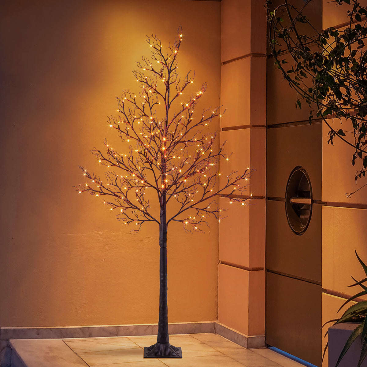 6 Foot Spooky Black Glitter Halloween Willow Tree: Halloween Theme Decoration, Indoor and Outdoor