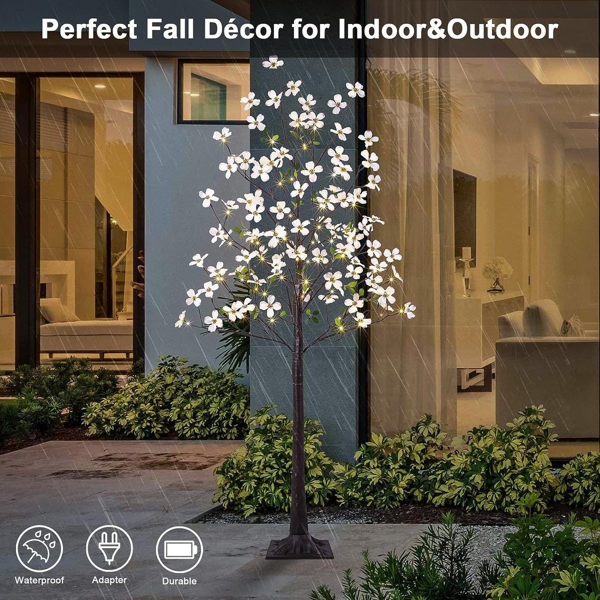 6 ft Lighted Dogwood Flower Tree - 120 LED Artificial Tree for Christmas & Home Decoration