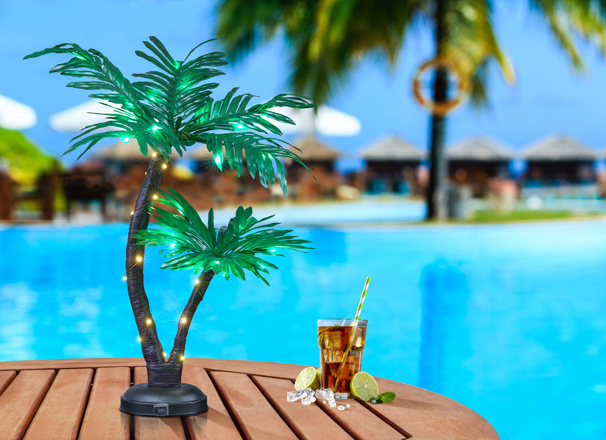 24-Inch Twins Palm Tree Bonsai with Lights