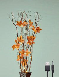 36IN Natural Willow Twigs with Maple Leaf, Brown Finish
