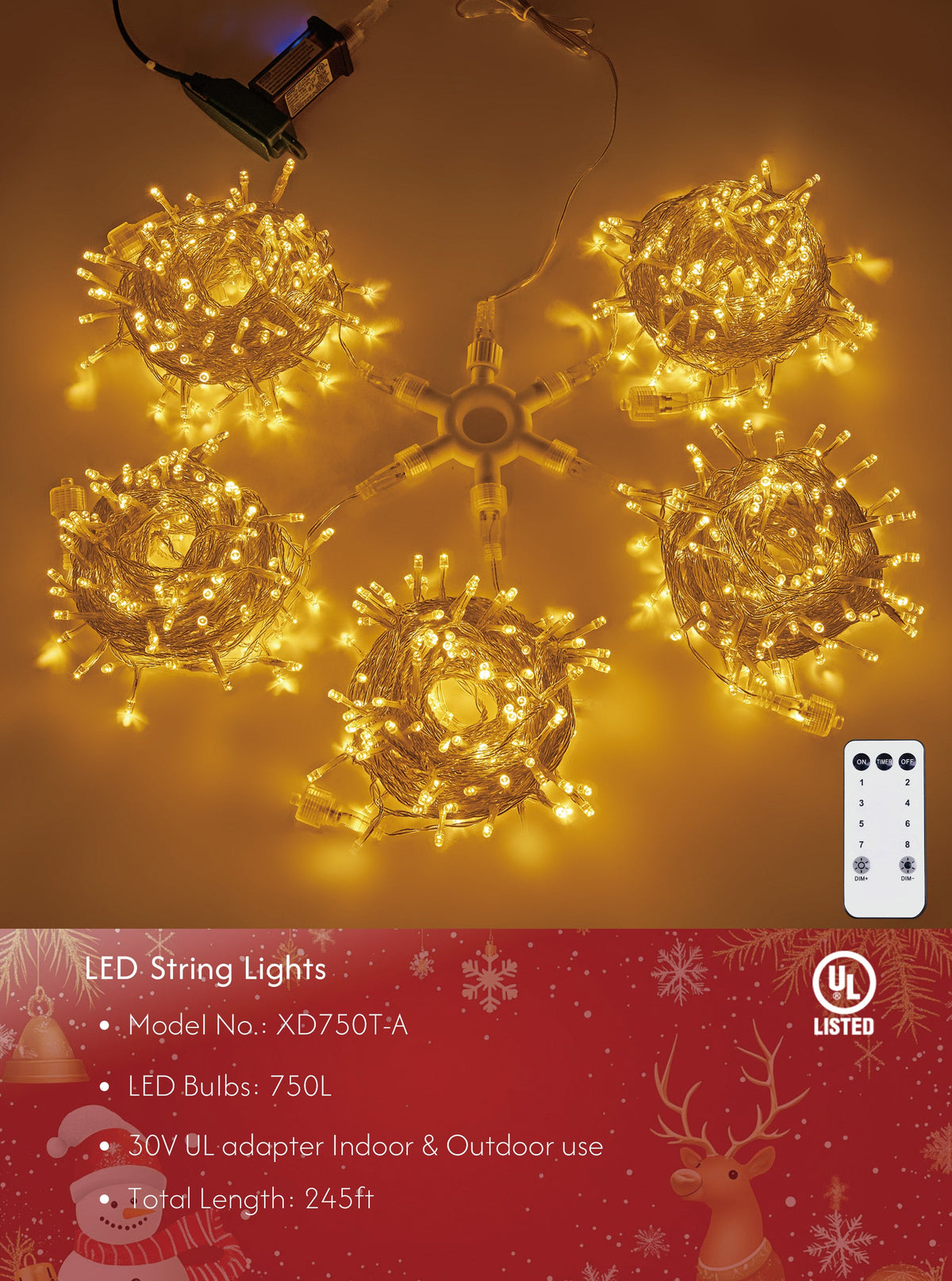 750-LED Christmas String Lights, Transparent Cord, Warm White, 8 Modes with Timer Remote, Indoor/Outdoor image 2