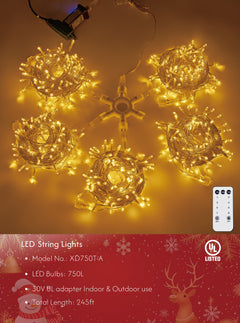 750-LED Christmas String Lights, Transparent Cord, Warm White, 8 Modes with Timer Remote, Indoor/Outdoor image 2