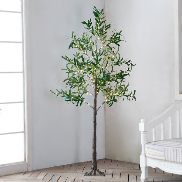 6FT Olive Tree with Fruit 4-Pack, Warm White LEDs Each, Indoor/Outdoor Decoration