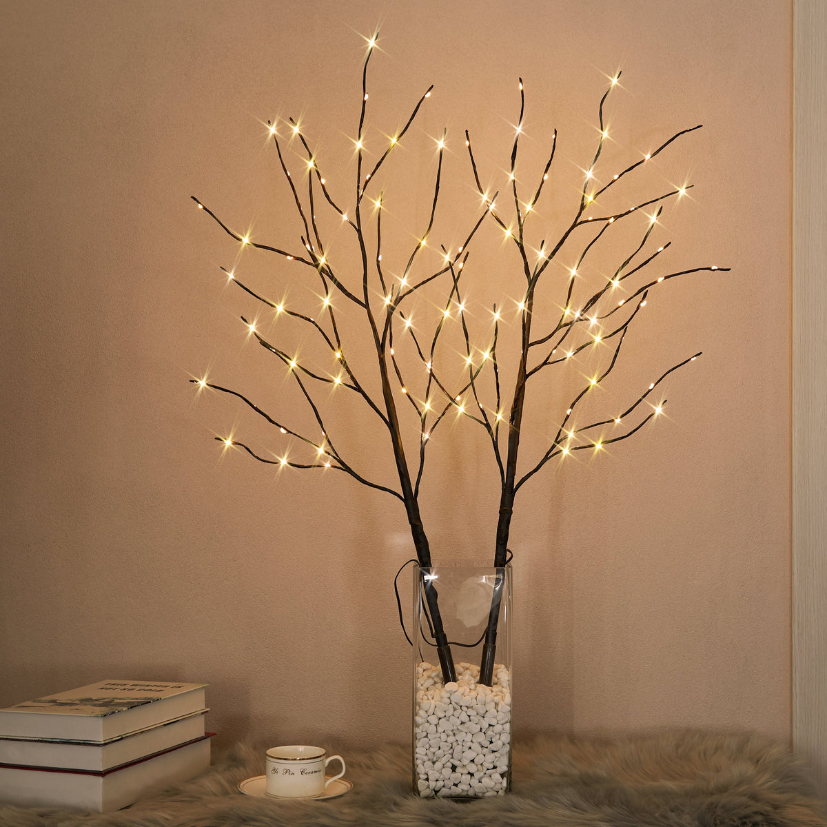 32IN Brown Finish Lighted Birch Twigs with Warm White LEDs image 1