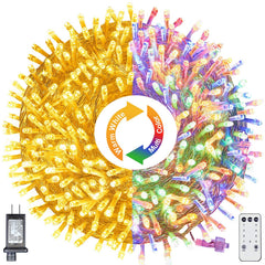 300-LED Christmas String Lights, Transparent Cord, Multi-color + Warm White, 9 Modes with Timer Remote, Indoor/Outdoor image 1