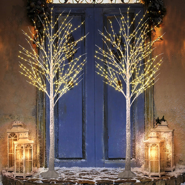 6FT Lighted Birch Twig Tree 2-Pack with 321 Warm White Fairy Lights Each, Indoor/Outdoor Decoration