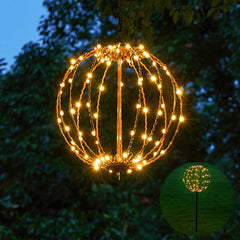 10IN Brown Frame Light Ball, 48 Warm White LEDs, Foldable Metal Frame, Indoor/Outdoor Garden Decoration image 1