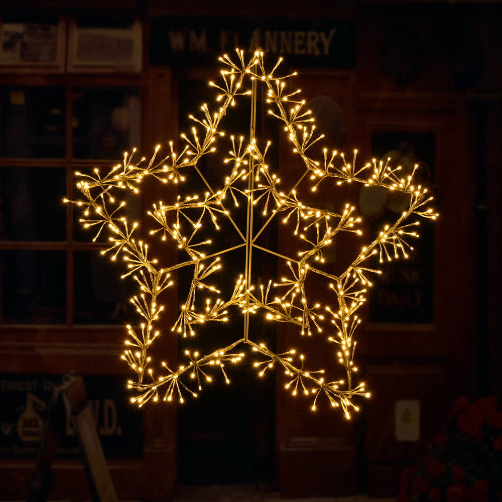 24IN Gold Frame Star Light with Warm White LEDs, Indoor/Outdoor Holiday Decoration image 4