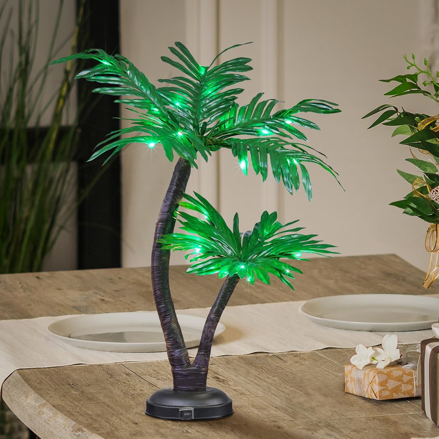 24IN Twins Palm Tree Bonsai with 25 Warm White LEDs — LIGHTSHARE