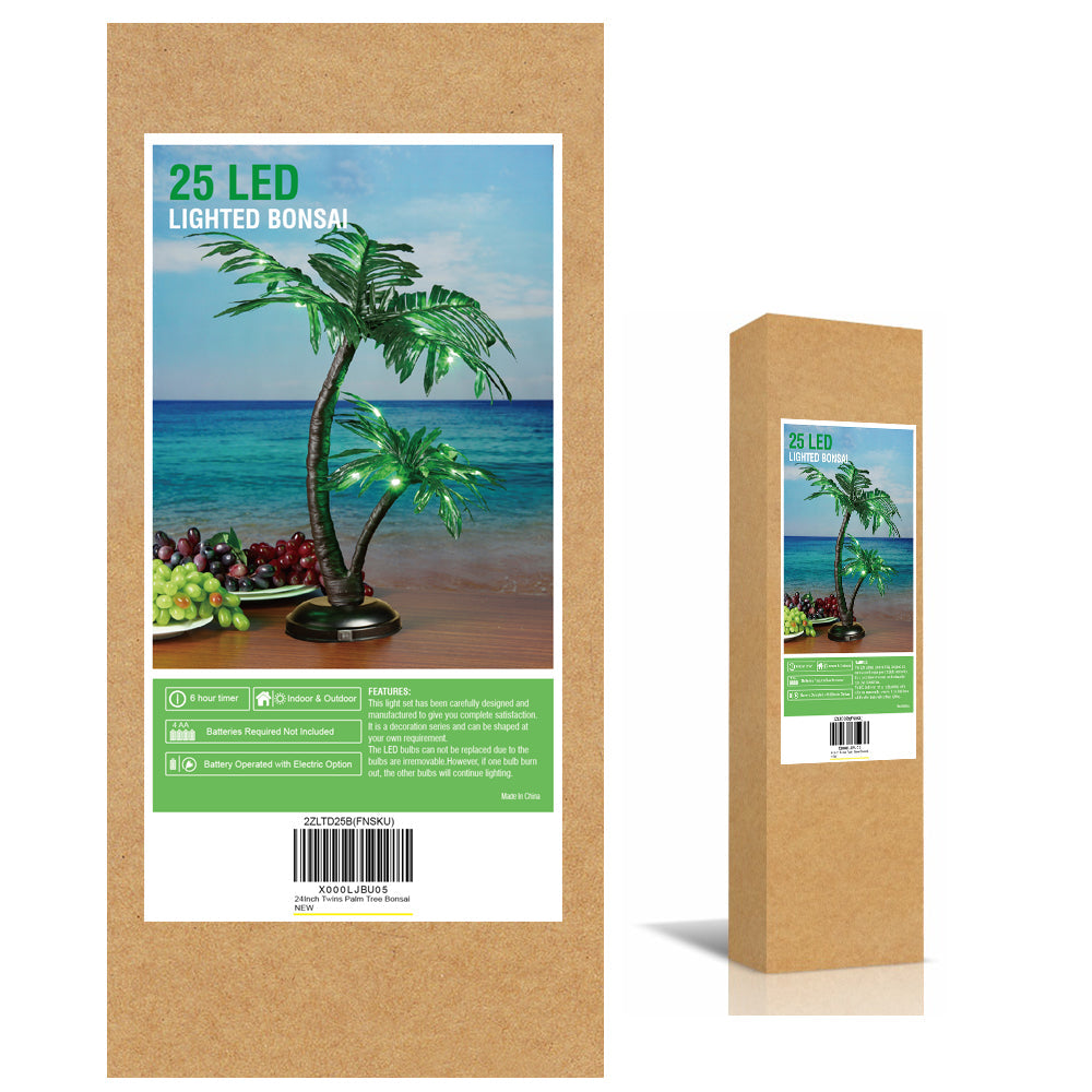 24-Inch Twins Palm Tree Bonsai with Lights image 7