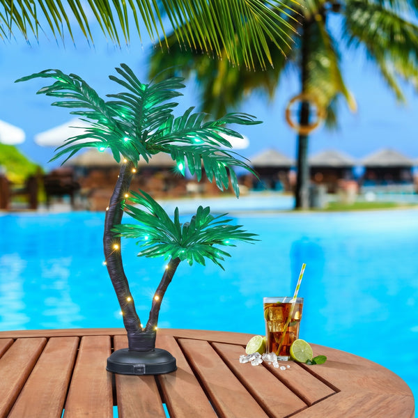 24-Inch Twins Palm Tree Bonsai with Lights