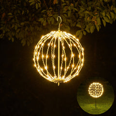 16IN White Frame Light Ball, 128 Warm White LEDs, Foldable Metal Frame, Indoor/Outdoor Garden Decoration image 1
