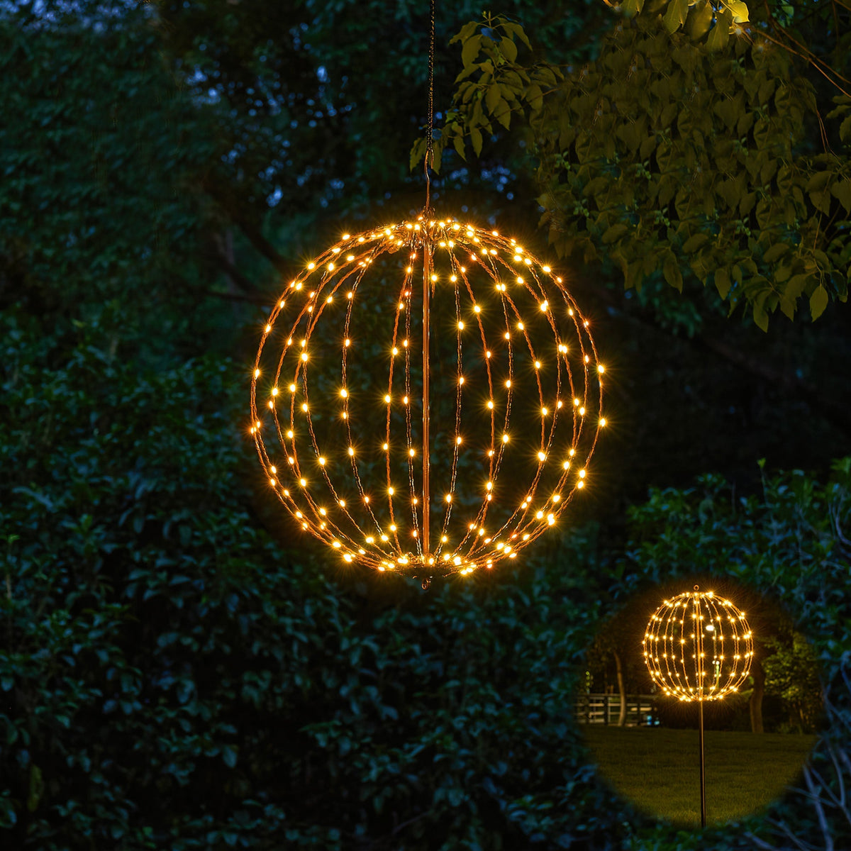 16IN Brown Frame Light Ball, 128 Warm White LEDs, Foldable Metal Frame, Indoor/Outdoor Garden Decoration image 1
