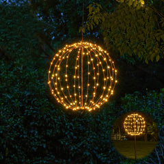 16IN Brown Frame Light Ball, 128 Warm White LEDs, Foldable Metal Frame, Indoor/Outdoor Garden Decoration image 1