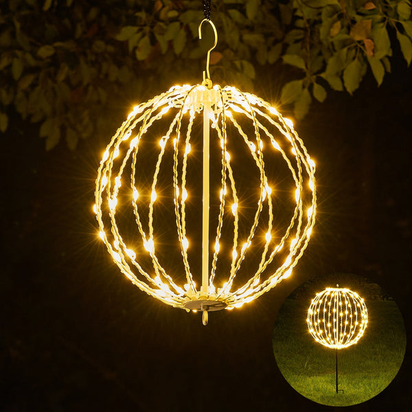 12IN 96LED Light Ball Yard Decoration Pathway Lights Sphere Light with Fold Flat Metal Frame Indoor Outdoor Waterproof Garden Lights, Plug in