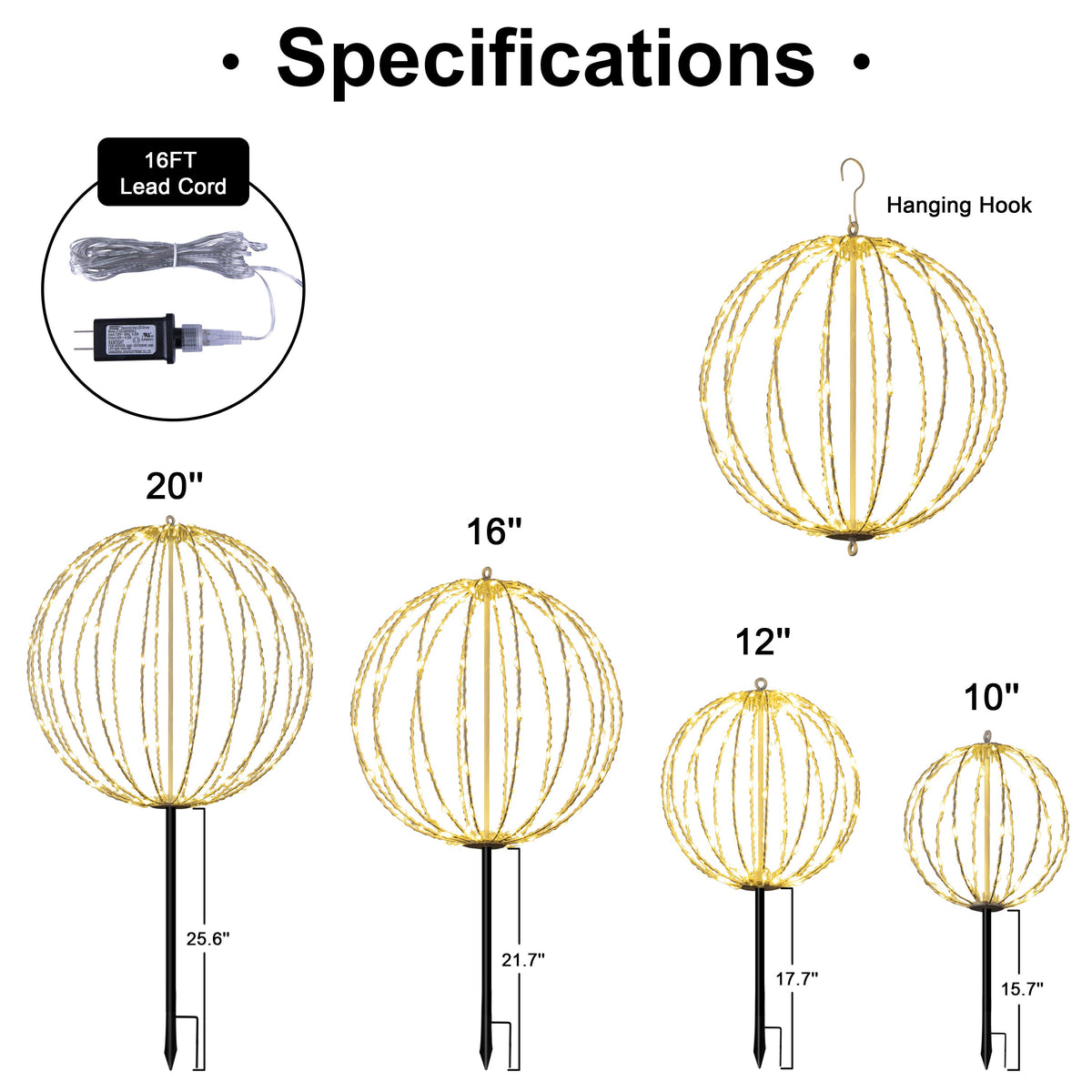 LED Ball Light, Warm White, Various Sizes and Finishes