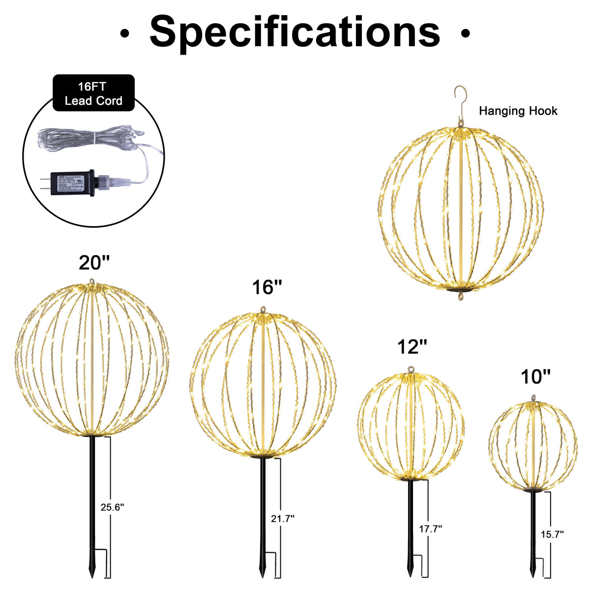 20IN 200LED Light Ball Yard Decoration Pathway Lights Sphere Light Fold Flat Metal Frame Indoor Outdoor Waterproof Garden Lights, Plug in image 7