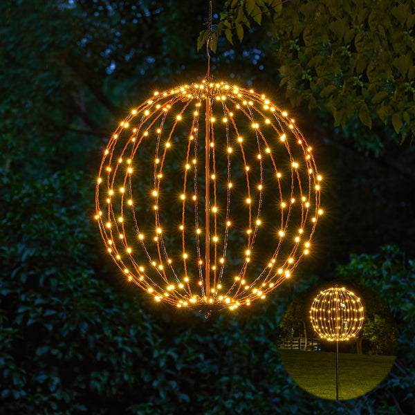 20IN 200LED Light Ball Yard Decoration Pathway Lights Sphere Light Fold Flat Metal Frame Indoor Outdoor Waterproof Garden Lights, Brown Frame / Warm White Lights