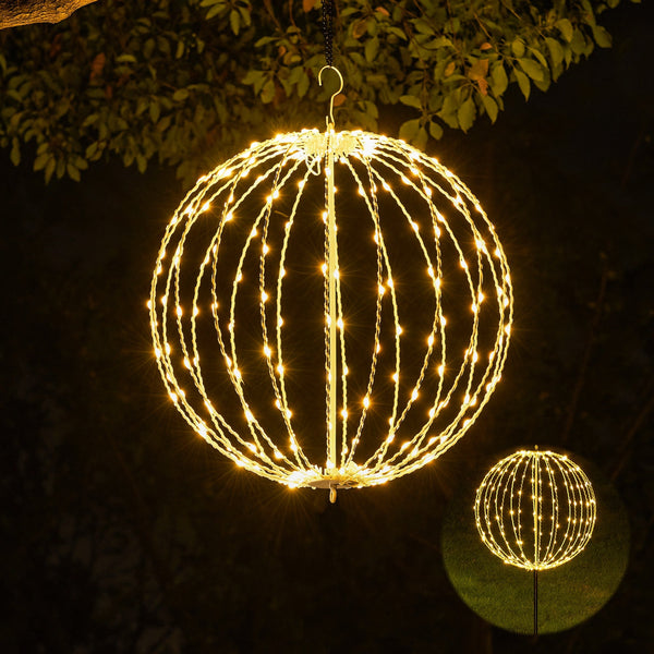 20IN 200LED Light Ball Yard Decoration Pathway Lights Sphere Light Fold Flat Metal Frame Indoor Outdoor Waterproof Garden Lights, Plug in