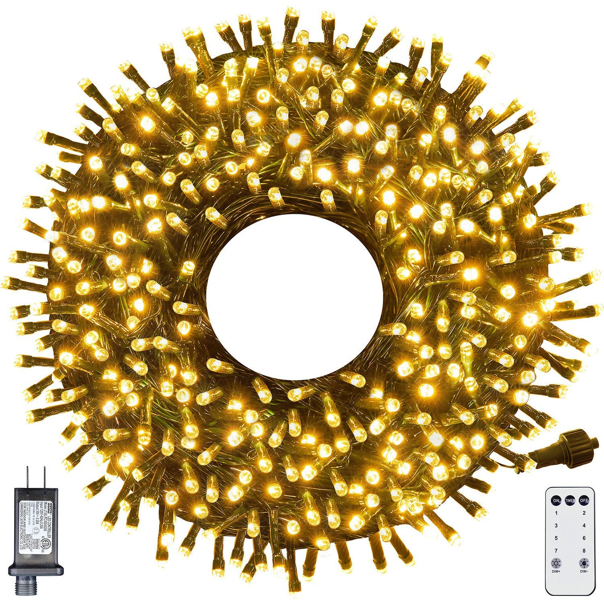 300-LED Christmas String Lights, Green Cord, Warm White, 8 Modes with Timer Remote, Indoor/Outdoor image 6
