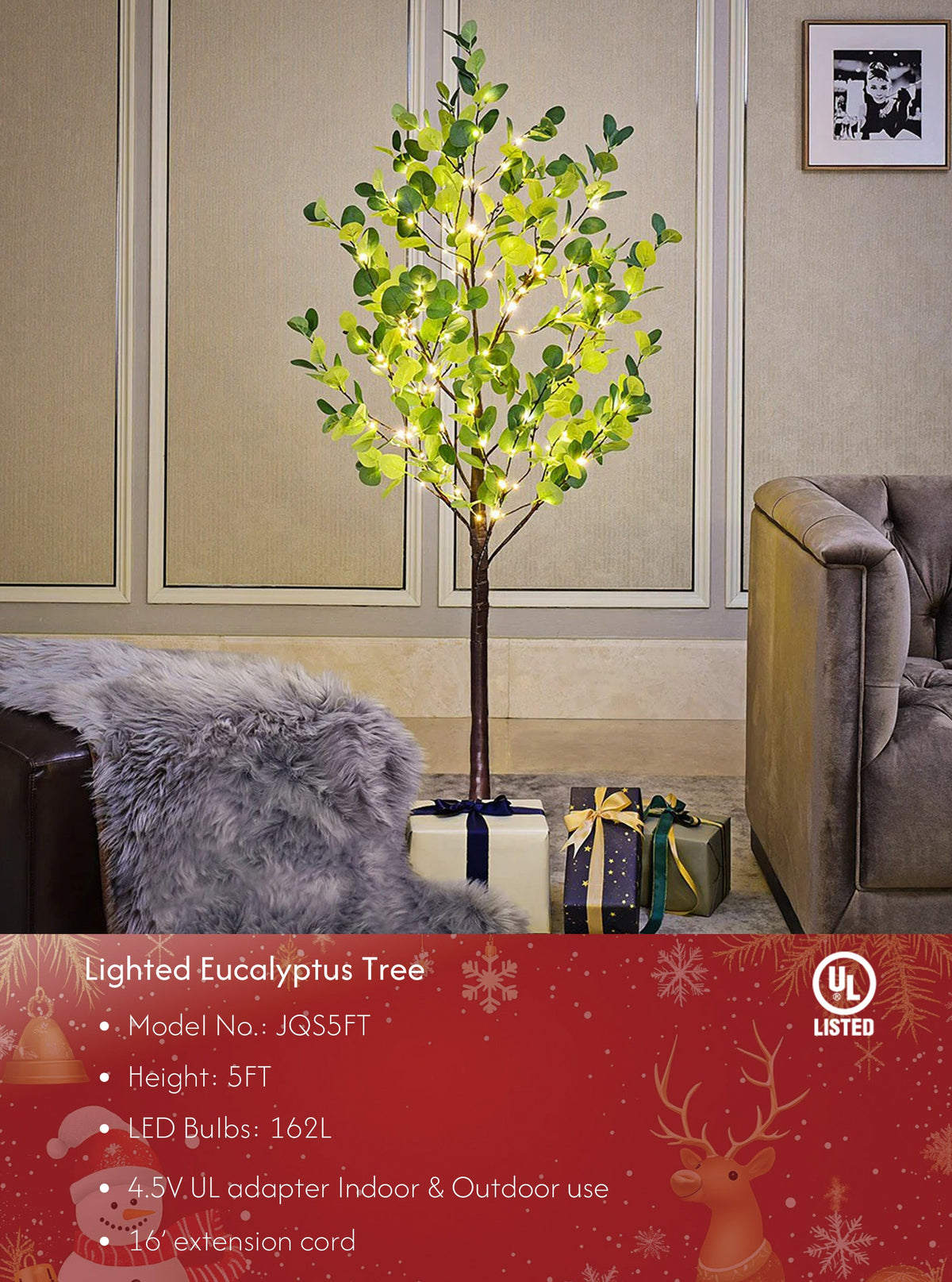 Lighted Eucalyptus Tree Lamp - Decorative Eucalyptus Tree Lights for Home Decor image 1